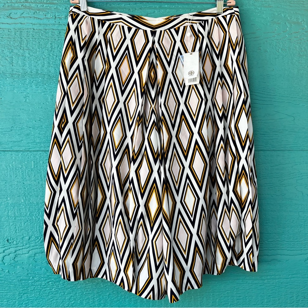 Tory Burch Faye Pleated Culottes wide-leg Skort Skirt Diamond Print NEW SIZE 14